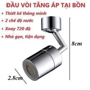 Đầu Nối Tăng Áp 2 Chế Độ xoay 720 độ - Đầu Nối Vòi Nước Thông Minh INOX