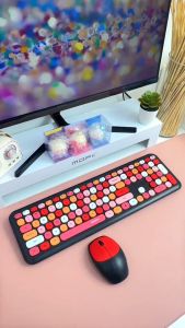 FANTASY T MALL Mofii 666 Mixed Color 2.4Ghz Wireless Keyboard and Mouse Combo 110 Key Gaming Keyboard Mouse Set with Round Punk Keycaps for PC Laptop Computer Home Office Power Saving Gifts COLOR PURPLE
