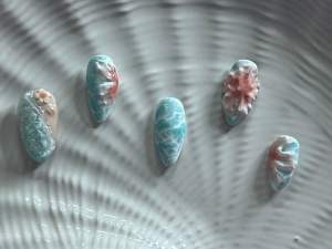 C02 เล็บปลอมสำเร็จรูป งานปั้นทะเล handmade (งานจริง)