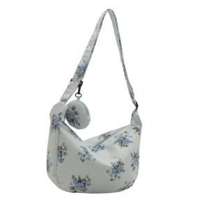 Large Capacity Canvas Floral Womens Bag 2025 Summer New Style Commuter Moon Dent Dumpling Bag Versatile Single Shoulder Slant Bag