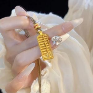 Gold-Color Beaded Eight Treasure Abacus Pendant Necklace Hand-Knotted Tassel New Chinese Style Sweater Chain Lucky Year Gift
