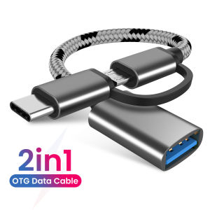 Cáp Chuyển Đổi OTG 2 Trong 1 Dây Sạc Đồng Bộ Dữ Liệu USB 3.0 Sang Micro USB Type C Bện Nylon Cho Điện Thoại Thông Minh