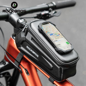 ROCKBROS Bicycle Frame Bag Adjustable 1.5L Capacity Cycling Hard Shell Top Tube Bag Quick Release 360° Rotation MTB Road Bike Phone Bag