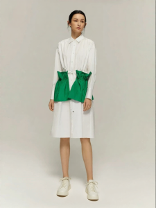 Elegant Fall White Pocket Decorated Shirt Dress