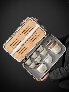 Portable Simplistic Travel Kung Fu Tea Set with One Pot And Six Cups for Office And Home Use Outdoor Ceramic Tea Brewing Set