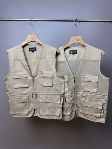 Outdoor Casual Fishing Mountain Climbing Vest Mens Summer Leisure Multi-Pocket Workwear Jacket V-Neck Zipper Pocket Design