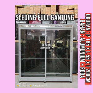 LEMARI PAKAIAN ALUMUNIUM FULL GANTUNG KACA + RODA FREE ONGKIR SERANG KOTA