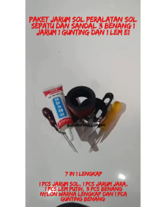 Paket Benang Nilon Sol Sepatu + Jarum Sol Sepatu Original + Gunting Benang + Lem Putih E1