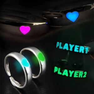 Fashion Blue Love Heart Luminous Ring for Women Men Fluorescent Ring Glow In Dark Adjustable Couple Finger Rings Jewelry Gift