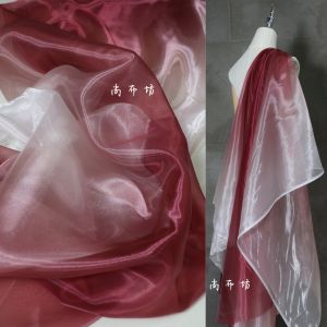 Dark Red Bilateral Gradient Liquid Crystal Yarn High Gloss Transparent Stiff Texture Organza Designer Cloth Fabric