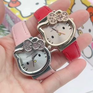 นาฬิกา คิทตี้ นาฬิกาผู้หญิง นาฬิกาข้อมือ ผญ นาฬิกาน่ารักๆ ใส่สบาย สายนาฬิกา หนัง PU ขอบ สแตนเลส ประดับคริสตัล