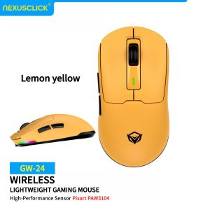 NexusClick GW24 Tri‑Mode 62g Ultra‑Lightweight Wireless MousePAW3104 Sensor8000DPI 45IPS 15GRGB Backlight E‑sports Work Mice