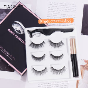 MAGEFY 3 Pairs Magnetic Eyelashes 3D Natural Eyelash Extension Full Set Reusable Waterproof Fake Eyelashes No Glue Need Easy to Apply Eyelashes Include Eyeliner and Tweezer
