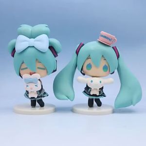Bandai | Hatsune Miku Anime Figurine Holding Cinnamoroll Bean Eyed Kawaii Tabletop Decorations Action Figures Doll Model Children  Gift