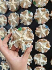 Beach Starfish Fridge Magnets – Wood Slice Coastal Decor with Seashells