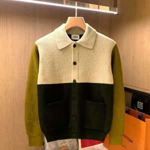Guangzhou 13 Th Line Classy Export Export Autumn and Winter Color Stitching Turnover Neck Knitting Cardigan Trendy Mens All-Matching Thin Outwear