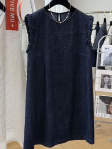 YUFUQING | Deep Blue Korean Style Sleeveless Denim Dress Summer New Design Casual Short Skirt Polyester Fiber Round Neck Mid-Length Dress