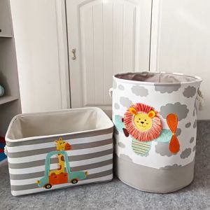 Collapsible Round Storage Bin Box Kids Clothing Toys Organizer Thick Printing Storage Basket Home Decor Organization