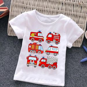 52TOYS | Firetruck Firefighter Kids Clothes Short-sleeved T-shirts Children Sweatshirt Cartoon Cartoon Car Excavator Boys Girls Clothing
