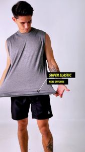 Baju Sleeveless Tanpa Lengan Kaos Tank Top Pria Elastis Stretch Quick Dry Fit Olahraga Gym Fitness Lari Jogging Running Basket Polos