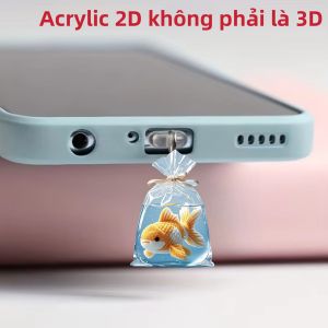 Nút Bịt Bụi Acrylic 2D Hình Cá Dễ Thương Bảo Vệ Cổng Sạc Điện Thoại Độc Đáo Thiết Kế ô Bảo Vệ Đáng Yêu