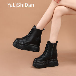 Womens Martin Boots Thick Bottom High Heel Short Boots Leather Inner Increase Invisible Small Size Spring Autumn Single Boot