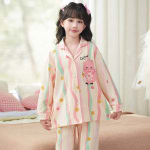 SHAPRA | Cotton Long Sleeve Cartoon Bear Pajama Set for Girls