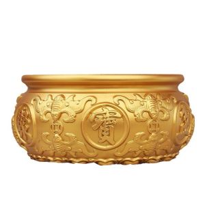 Brass Treasure Bowl Fengshui Eight Blessings Wealth Bowl Double Fish Fortune Pot Home Office Fortune Decor