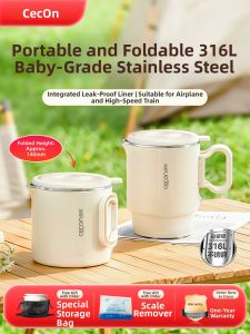 [China Plug Without Adapter] cecon l Portable Folding Travel Stainless Steel Kettle