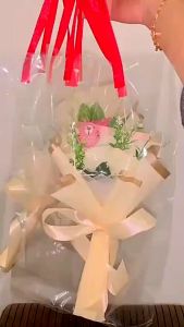 Tas Plastik Buket Transparant Plastik Bucket Handle Pita 25