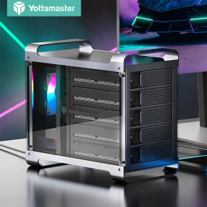 Yottamaster Multi 5 Bay RAID กล่องใส่ฮาร์ดไดรฟ์ภายนอก 2.5/3.5 นิ้ว SATA HDD/SSD เคส 80 มม. RGB พัดลม สำหรับ Windows/Linux