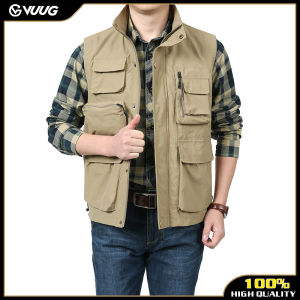 VUUG เสื้อกั๊กผู้ชายเสื้อกั๊กอเนกประสงค์ลำลองกันน้ำแห้งเร็วกลางแจ้งกีฬาการถ่ายภาพเสื้อกั๊กขนาดใหญ่ลำลองแจ็คเก็ตอินเทรนด์