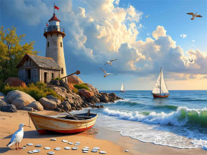 500/1000/1200/2000PCS Jigsaw Puzzle Beautiful Seaside Ship Lighthouse Scene For Adults Perfect For Quiet Evening Activity