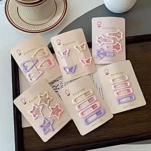 4pcs Kẹp tóc hình ngôi sao hồng dễ thương cho trẻ em kẹp tóc nhiều màu sắc phụ kiện tóc hình trái tim bên trán bb Kẹp Tóc