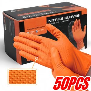 New Heavy Duty Nitrile Work Gloves Orange Disposible Latex Free PVC Gloves for Car Industry Gardening Care Cooking Tools