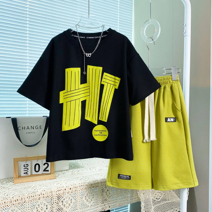 Boys Sports Suit Summer Children Clothing Sets Letter T Shirt +