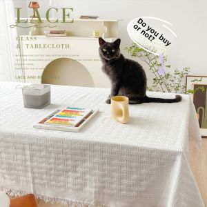 Manyue French Ins Style White Lace Tablecloth Coffee Table Cover Cloth Rectangular Fancy Bedroom Dressing Table Cloth
