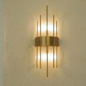 Modern Brass Wall Lamp 2-Light Wall Sconce Crystal Wall Sconce Lighting Mid Century Modern Wall Sconce for Bedroom Mirror Living Room Entryway Hallway