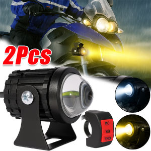 2pcs Super Bright Motorcycle Headlight / DC8-80V LED Two-Color Wtaerproof Motorcycle Spotlights / Universal Dual MDL Fisheye Lens Mini Driving Light Headlight