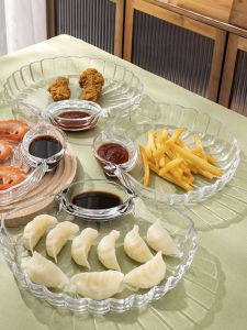 Glass Dumpling Plate with Vinegar Dish Home Use Fruit Divider Shell Dish Creative Kitchen Utensils High Aesthetic Value