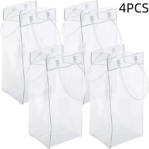 4PCS Transportable Foldable Champagne Ice Bag Beer Cooler Clear White PVC Wine Chiller Ice Bag for Cold Drink at Outdoor Event