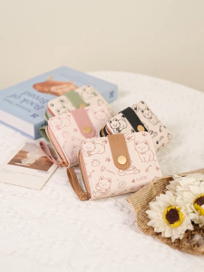 Cute Cat Mini Wallet for Girls: Lightweight Zipper Coin Purse with Multiple Card Slots ID Holder