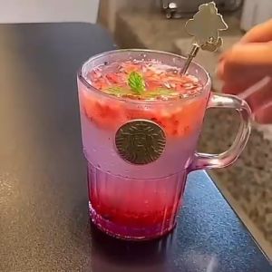 Starbucks Blooming Purple Series Glass Cup with Stirrer Gradient Purple Glass