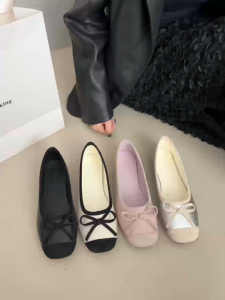 YOTO Ballet Flats Loafers For Women French Style Bow Versatile Low Cut Causal Slip-On Doll Shoes