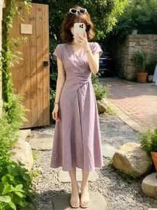SENWA | Elegant Purple V-neck Summer Maxi Dress
