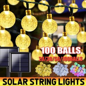 20/30/50/100 LED Solar Crystal Globe String Lights Outdoor Waterproof Garden Decoration Lights