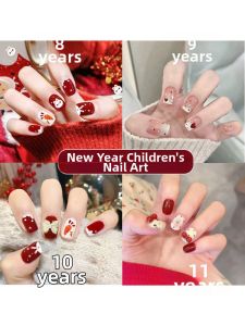 GANGHOU | Red 8 Year Old Girls Elegant Nail Stickers Short