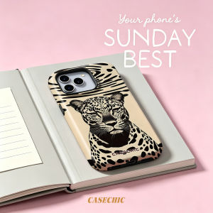Potdemiel | Leopard Print Art For 2 in 1 Flower Case For iPhone 17 16 15 14 13 Pro Max Luxury Phone Cover CaseChic