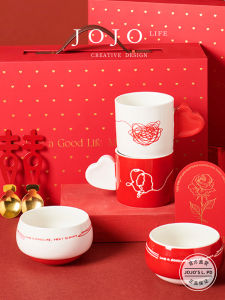 Ceramic Couple Bowls And Cups Set High Aesthetic Value PD Dispatch Dining Utensils Gift Retro Style Chinese Style Handles