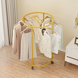 360°Rotating Clothes Rack with Wheels Thicken Round Hanging Rack for Clothes Space Saver Movable Hanger Rack Stand Heavy Duty Gold Clothes Rack